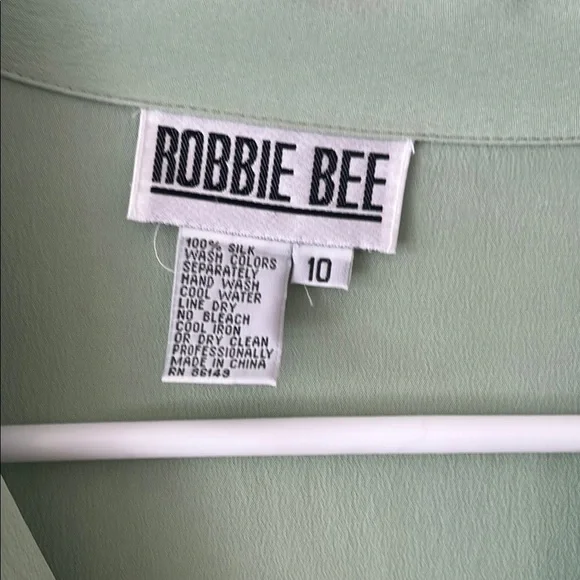 VINTAGE ROBBIE BEE pistachio Mint sage Green silk drop waist Dress 10 minimal - Picture 3 of 14